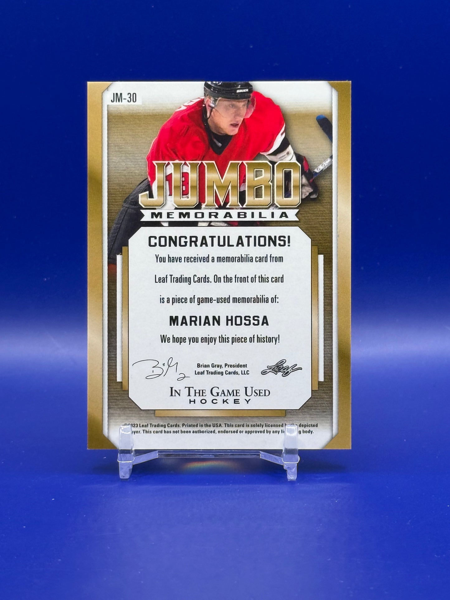 2020 Leaf In The Game Used - Jumbo Memorabilia Hockey Marian Hossa /2 #JM-30
