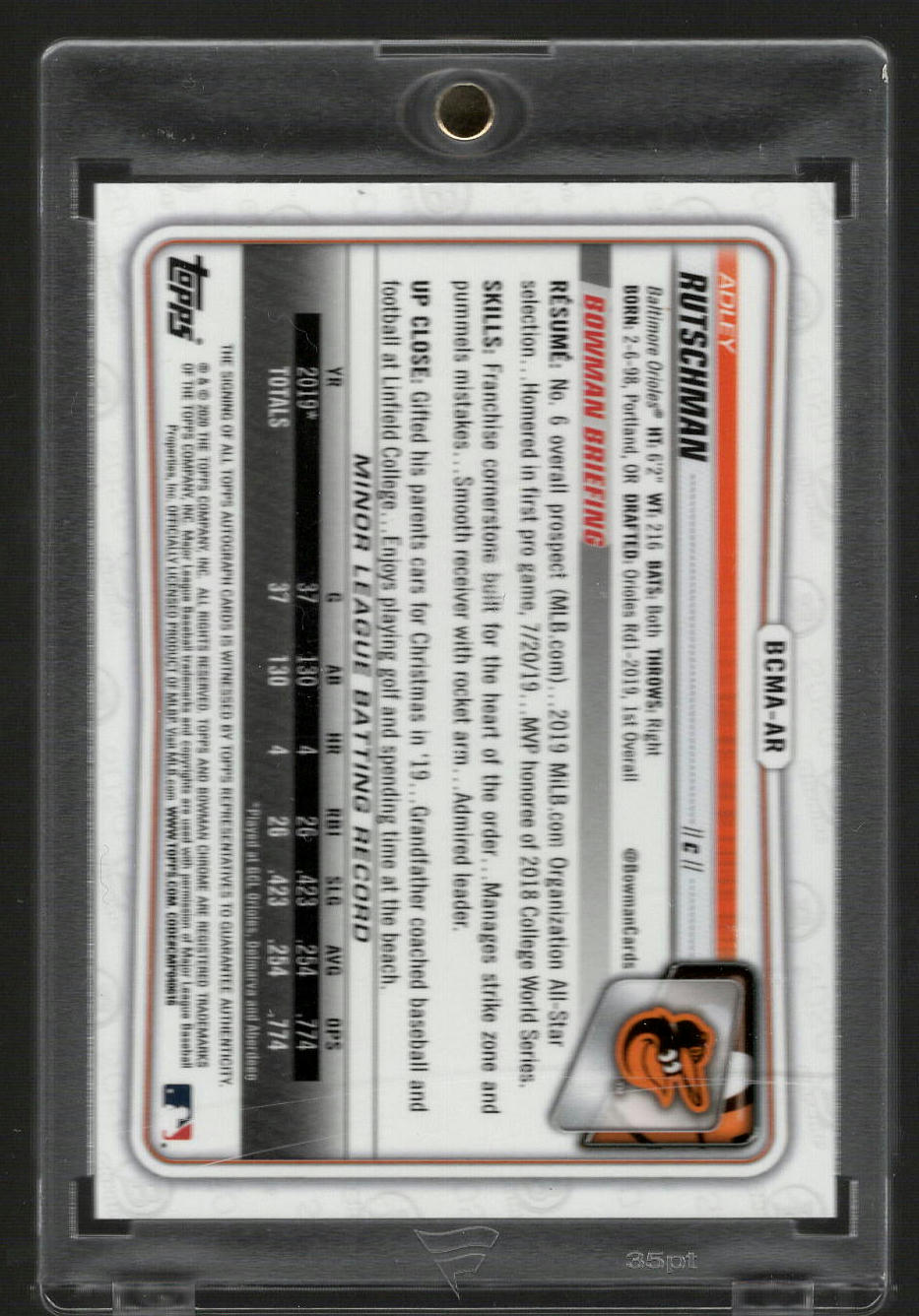 2020 Bowman Chrome Adley Rutschman #BCMA-AR