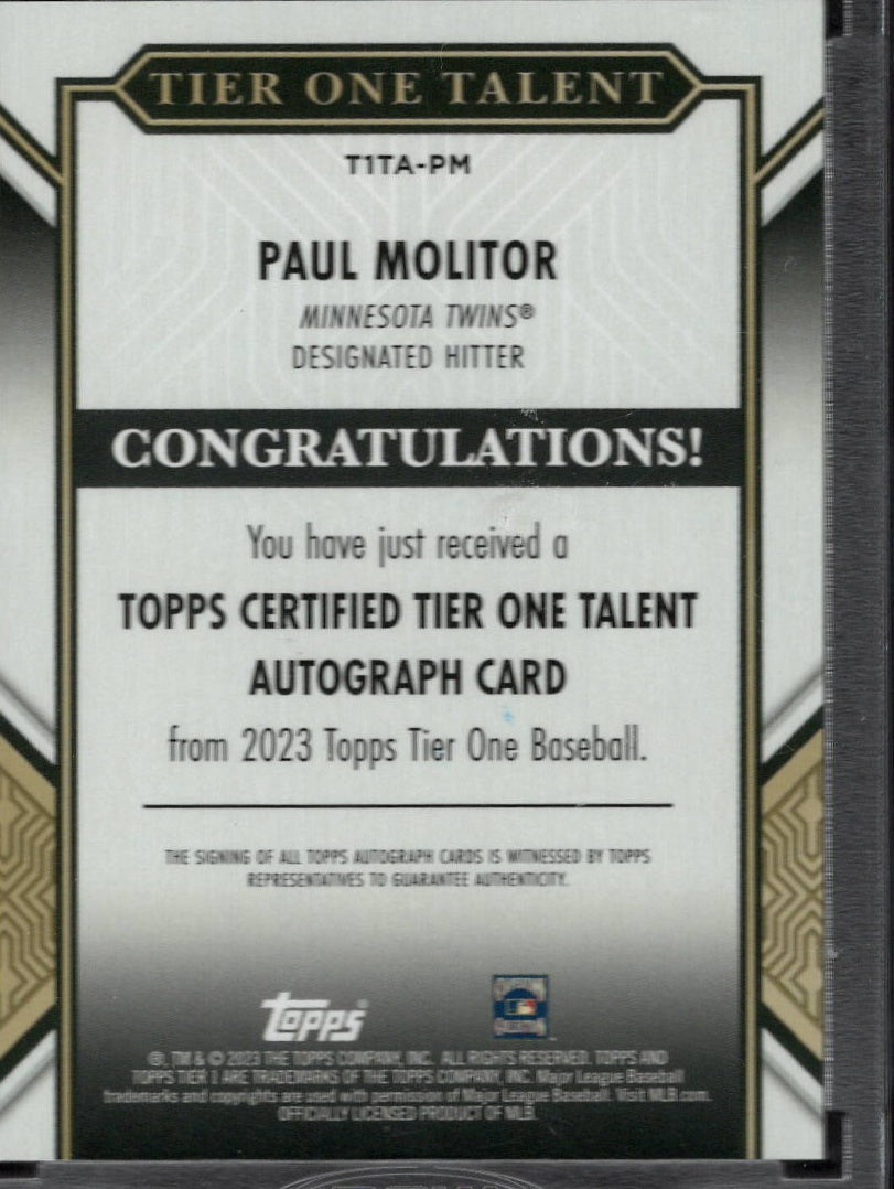 2013 Topps Tier One Paul Molitor #T1TA-PM