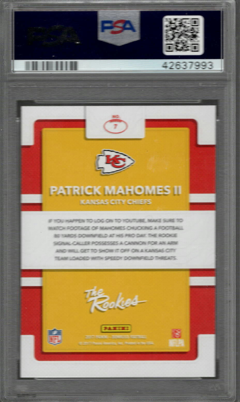 2017 Panini Donruss Patrick Mahomes II #7 PSA 9