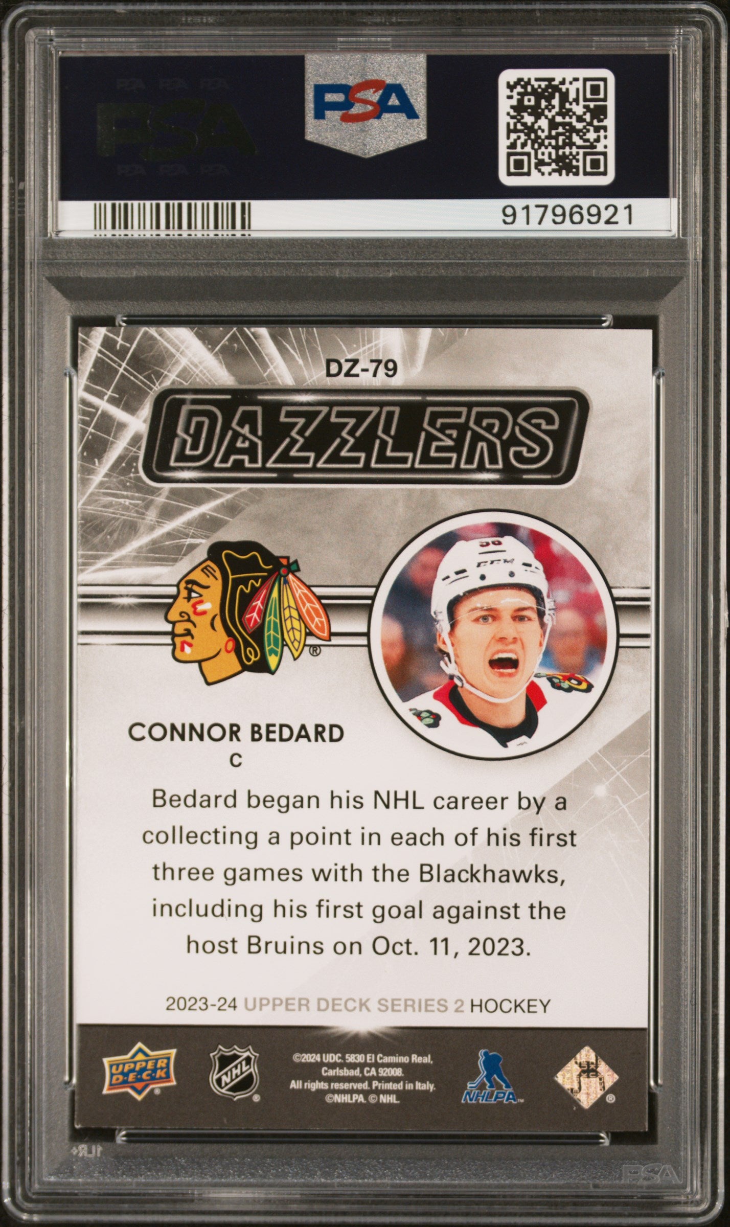 2023 Upper Deck Dazzlers Connor Bedard Red #DZ79 PSA 9 - Color Match
