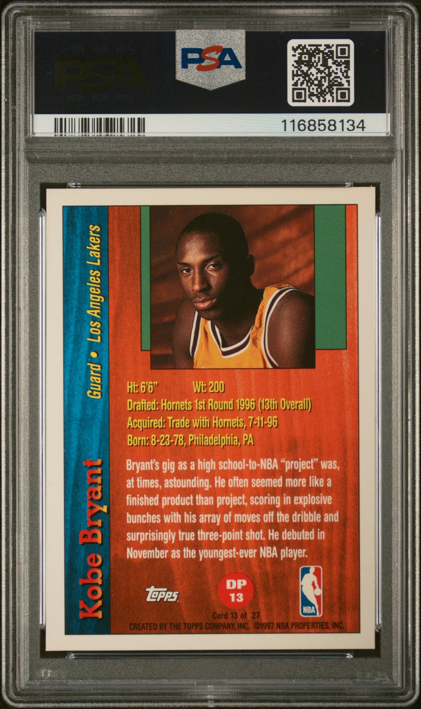 1996 Topps Draft Redemption Kobe Bryant RC #DP13 PSA 8