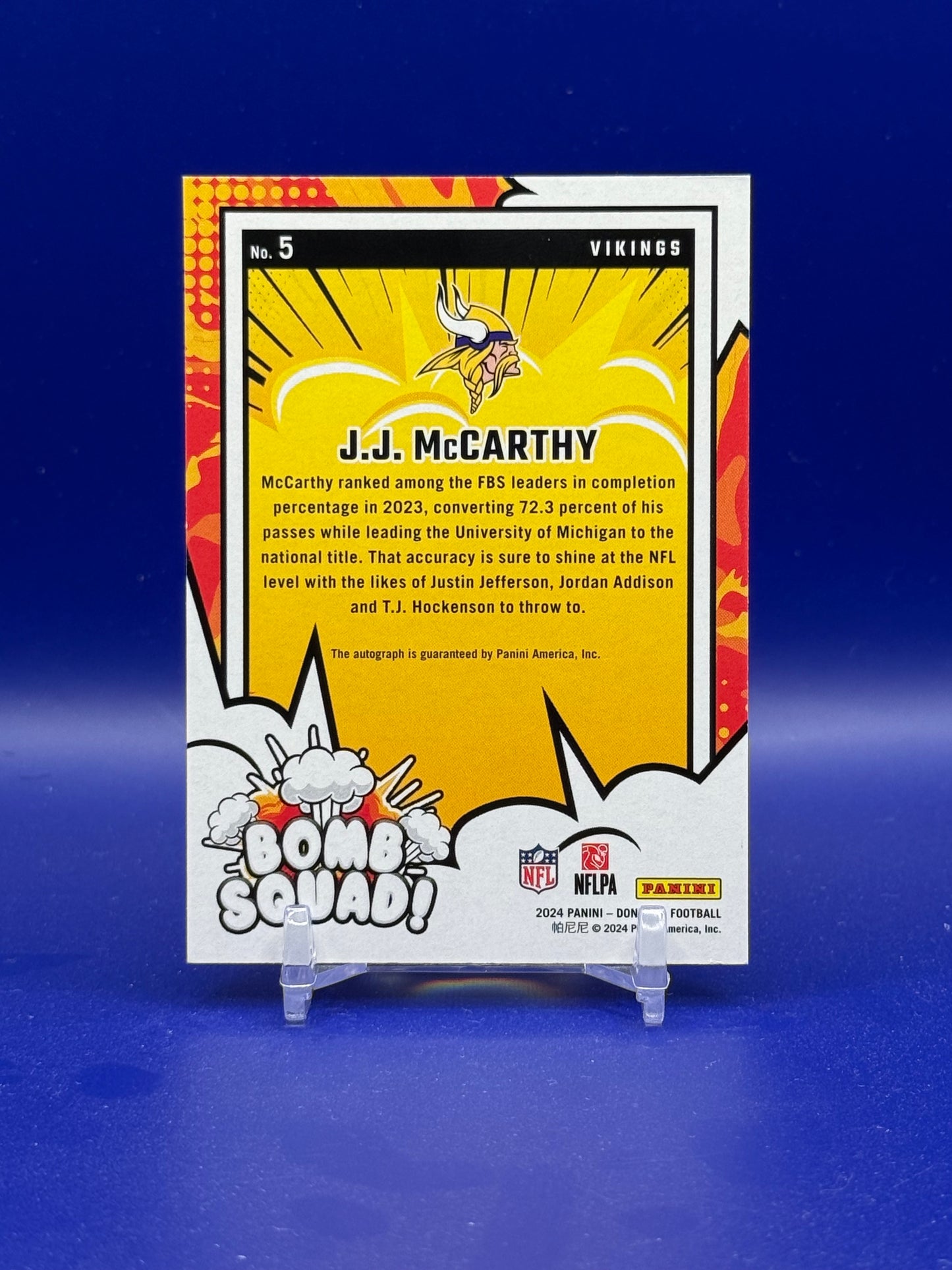 2024 Panini Donruss Bomb Squad Autographs JJ Mccarthy /99 #5