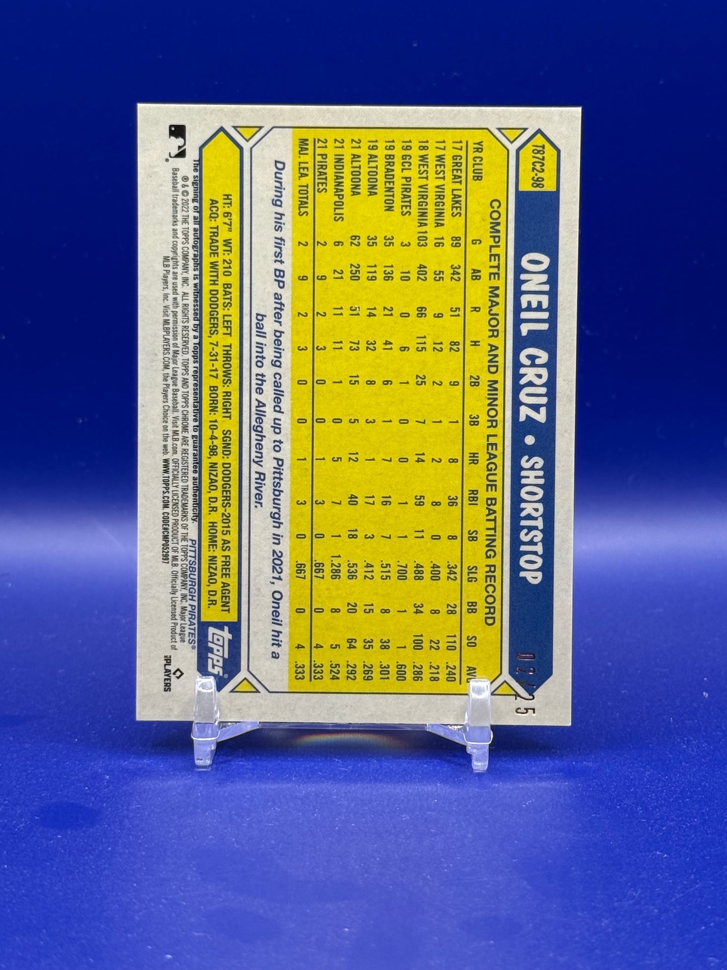 2022 Topps Silver Pack 1987 Chrome Promo Oneil Cruz Auto /25 #T87C298