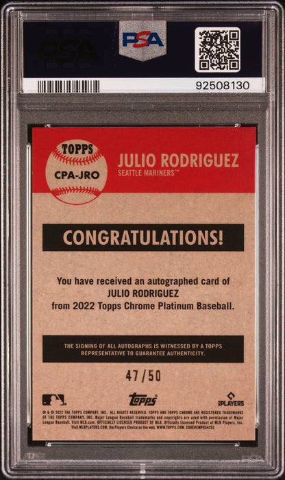 2022 Topps Chrome Platinum Anniversary Autograph Julio Rodriguez Gold /50 PSA 10