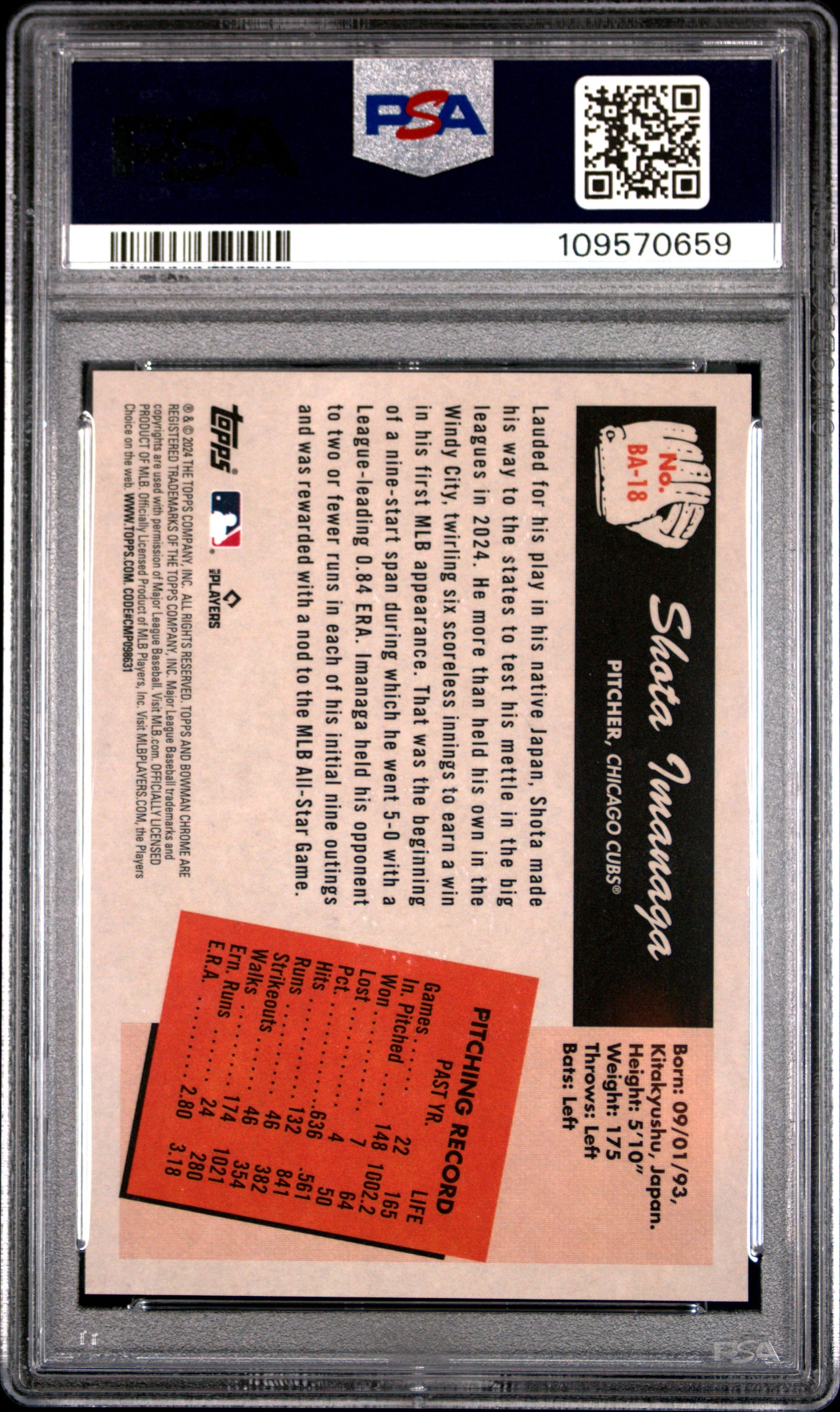 2024 Bowman's Best 1955 Bowman Anime Shota Imanaga #BA18 PSA 10