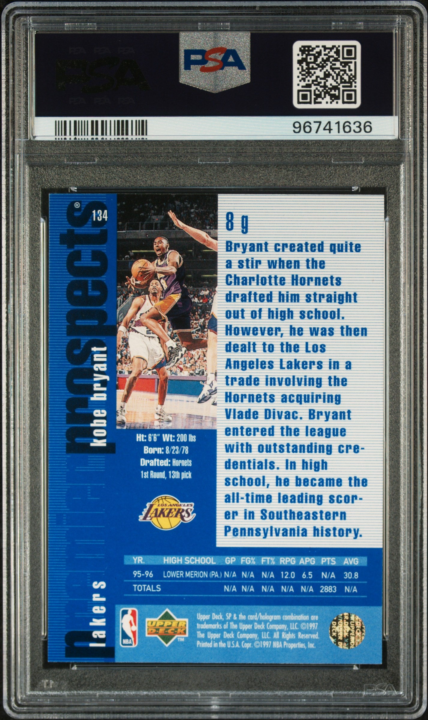 1996 SP Kobe Bryant RC #134 PSA 10
