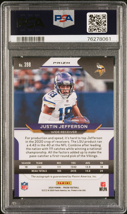 2020 Panini Prizm Justin Jefferson Auto #398 PSA 9