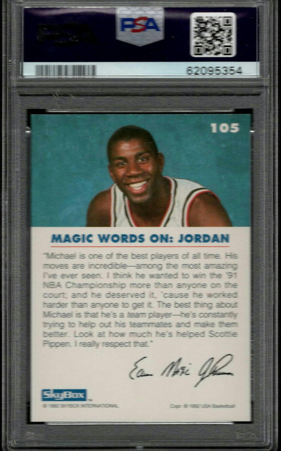 1992 Skybox Usa Basketball Magic On Jordan #105 PSA 10