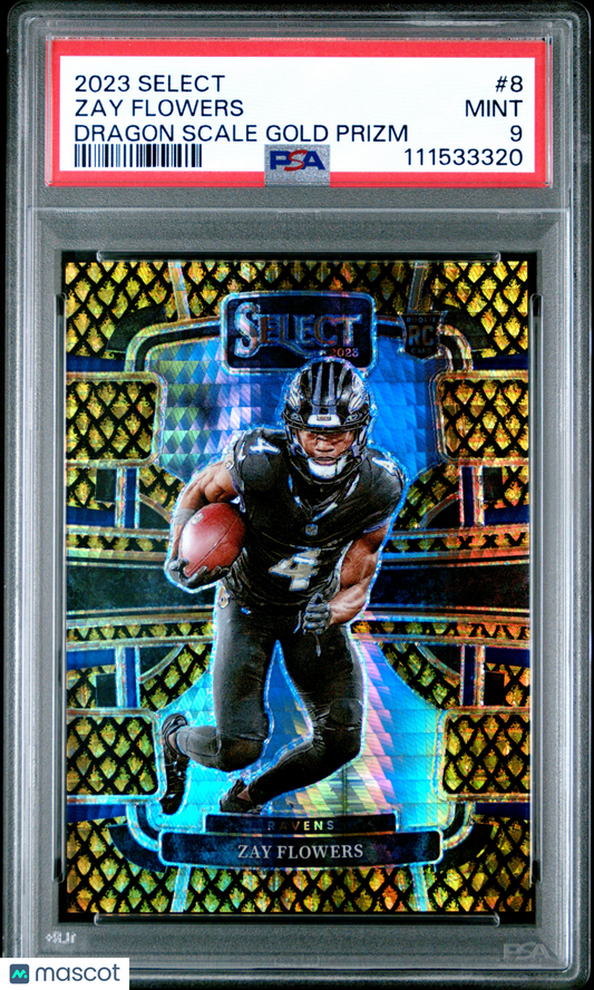 2023 Panini Select Zay Flowers RC Gold Dragonscale /10 PSA 9