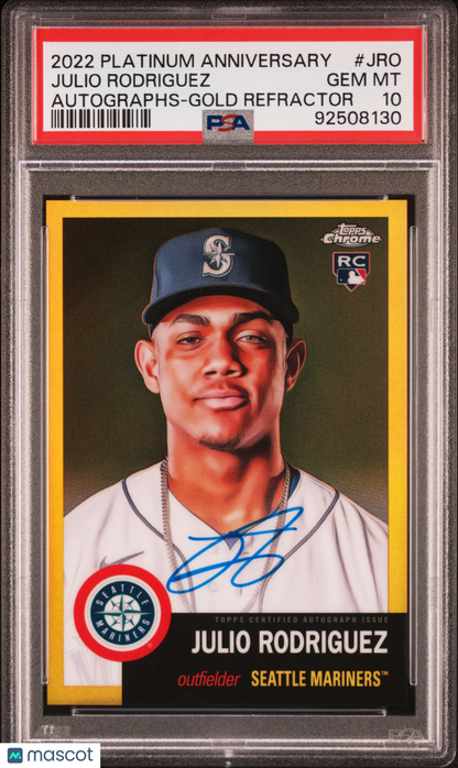 2022 Topps Chrome Platinum Anniversary Autograph Julio Rodriguez Gold /50 PSA 10